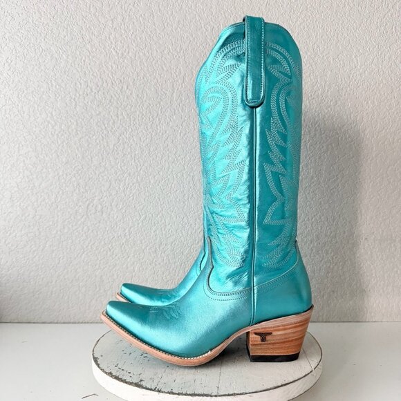 Lane SMOKESHOW Womens Cowboy Boots 9 Turquoise Blue Western Cowgirl Mid Calf - Picture 4 of 11